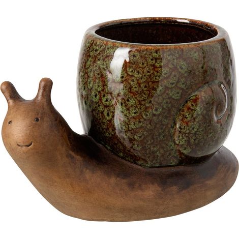 Cache-Pot Escargot en Grès "Solal" 20cm Marron (1/4)