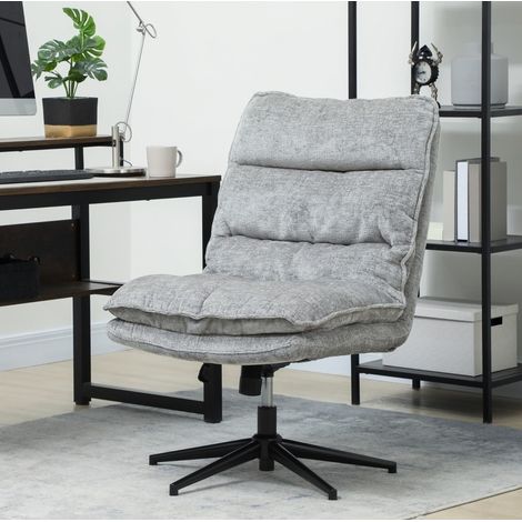 Sedia ufficio imbottita girevole in chenille grigia, 63,5x81x96-102 cm, altezza regolabile, funzione d'oscillazione (1/5)