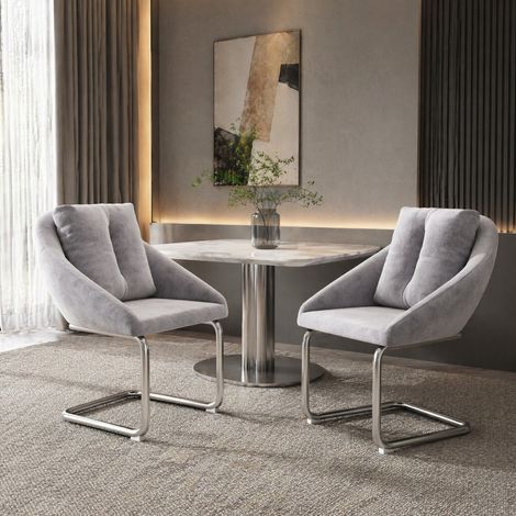Chaise de salle à manger en velours gris, lot de 2 avec coussin, 65 x 59 x 82 cm DESVIAE (1/5)