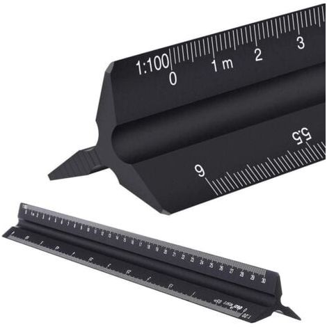 Règle d'architecte triangulaire en aluminium, métrique 1:20, 1:25, 1:50, 1:75, 1:100, 1:125, standard 30.5 cm environ, pour architectes, étudiants (1/5)