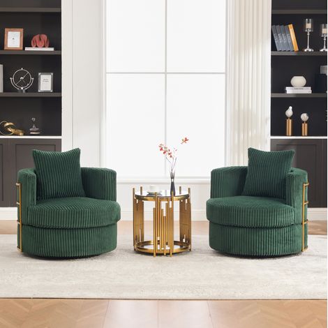 Sillón giratorio 360° de pana verde oscuro, juego de 2, con almacenaje y espuma (1/5)