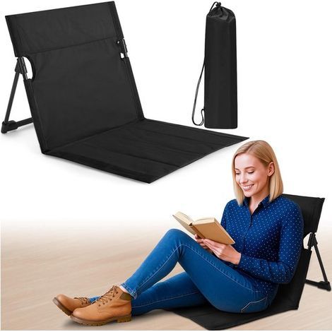 Tapis de plage avec dossier - Chaise de plage pliante - Chaise pliante portable - Idéale pour la pêche, les barbecues, la randonnée et les pique-niques - Noire (1/5)