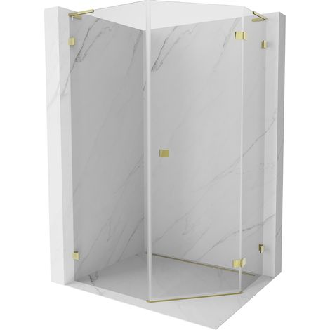 Mexen Lunar L Fünfeck-Duschkabine, schwenkbar, rechts, 80 x 100 cm, transparent, gold - 831L-080P-100L-50-00-P (1/5)