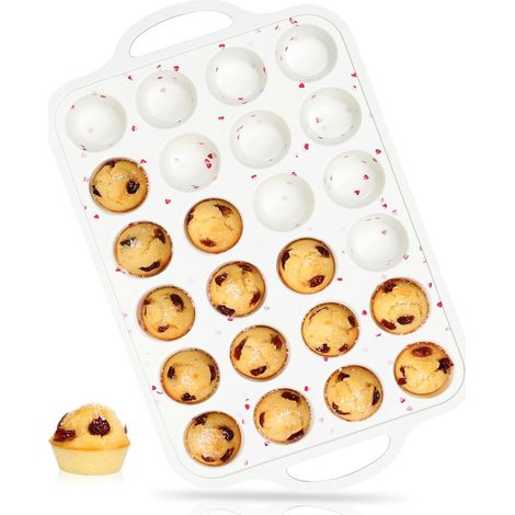 Moule à Mini Muffins en Silicone Anti-adhésif avec Armature Métallique, Sans BPA, Compatible Four, Blanc (1/5)