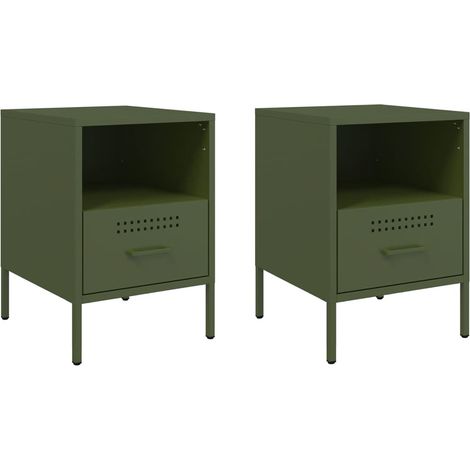 Maison Exclusive - Nachttische 2 Stk. Olivgrün 36x39x50,5 cm Stah