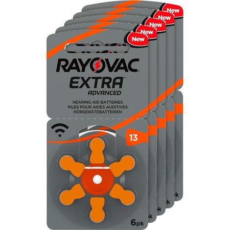 Lot de 5 boîtes de 6 Piles pour appareils auditifs Rayovac 13 Extra Advanced, 1,45 V 310 mAh, Pack économique (1/5)