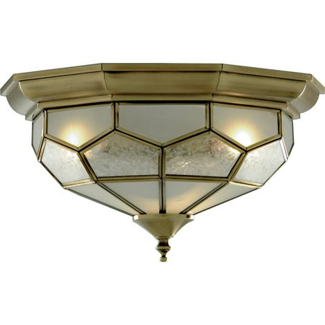 PISA II Plafonnier 2 LT Metal laiton antique, facettes verre traité E14 2x60w max Diam 29cm (1/5)