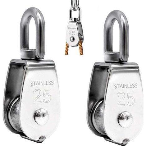 Set of 2 Lifting Pulley, 304 Stainless Steel Single Pulley M25 Single Pulley Load 150kg (1/4)