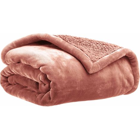 Jeté de Lit et Couvre-Lit Double Face Effet Fausse Fourrure Terracotta 220 x 240 cm - PANGIVO