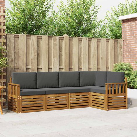 Ecksofa Set 5 pcs Natur und Anthrazit Massivholz Akazie