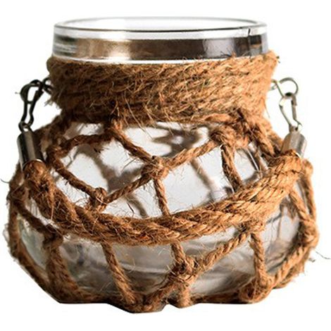 Jarrón de cristal transparente con cuerda de algodón natural tejida a mano – Diseño sencillo con asa – Juego de 3 piezas de diferentes tamaños para la decoración del hogar. (1/5)