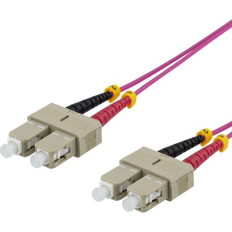 Jarretière fibre optique OM4, duplex SC-SC, 50/125, 2 m, rose, pour liaison et raccordement de réseau fibre optique (1/2)