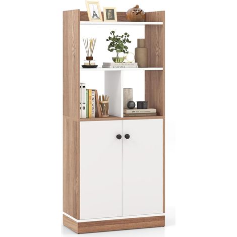 COSTWAY Bibliothèque, Armoire à Double Porte avec Étagère Ouverte, Dispositif Anti-basculement, Meuble de Rangement pour Salon, Bureau, Chambre, 60x30x140cm (1/5)