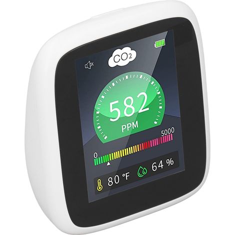 Détecteur de dioxyde de carbone (CO2) pour l'intérieur, moniteur de qualité de l'air (CO2), thermomètre et hygromètre avec alarme, idéal pour les voyages. (1/5)