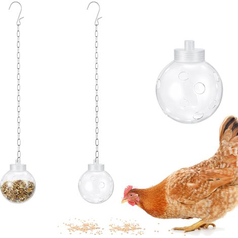 Lot de 2 distributeurs de friandises pour poules, balle à friandises suspendue à libération lente avec chaîne métallique, jouet à picorer stimulant la recherche de nourriture, accessoire solide pour p (1/5)