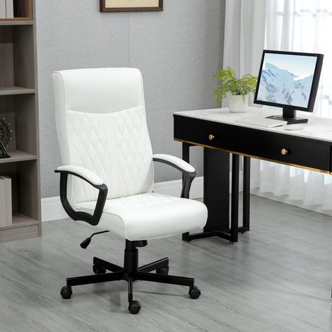 Sedia da ufficio Vinsetto con schienale alto, altezza regolabile e funzione di inclinazione, 65x65x102-112,5 cm, bianco sporco.