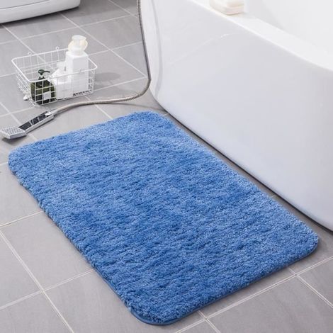Tapis de Bain Bleu 45 x 70 cm - Absorbant Antidérapant Tapis Salle de Bain - Moelleux Rectangulaire Paillasson (1/2)