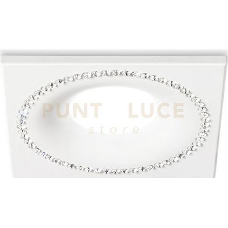 GFA191- FARETTO DA INCASSO CON STRASS QUADRATO 9,8X9,8CM BIANCO 1 LUCE ATTACCO GU10
