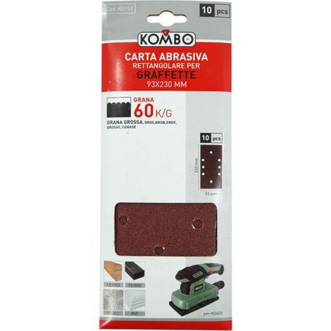 Set 10 ricambi carta abrasiva rettangolare per graffette 93x240mm grana 60 Per