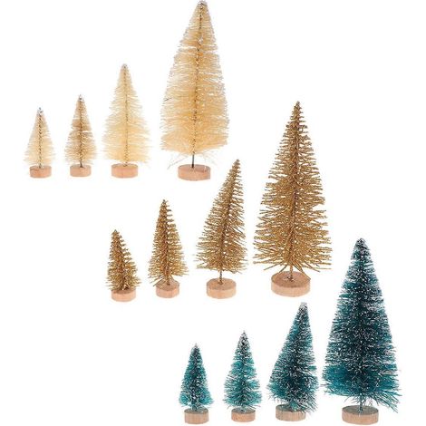 Lot de 12 mini sapins de Noël artificiels en sisal avec socle en bois, décorations de table et d'hiver (3 couleurs)-M