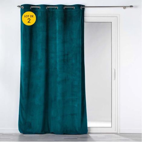 Lot de 2 Rideaux à oeillets 140 x 260 cm velours côtelé Casual Pétrole (1/4)