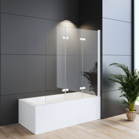 Duschwand für Badewanne Weiß 140x140cm Badewannenaufsatz 3-teilig Duschtrennwand für Badewanne Duschwand Badewanne Faltwand Duschabtrennung Badewanne, 6mm ESG Glas
