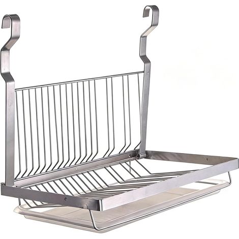 Égouttoir à Vaisselle Pliable Mural en Acier Inoxydable, Egouttoir Inox avec Plateau Plastique, Support Rangement Assiette Variées, Porte Ustensiles Cuisine Mural, Seche Argenté -'Parent'Argenté'-