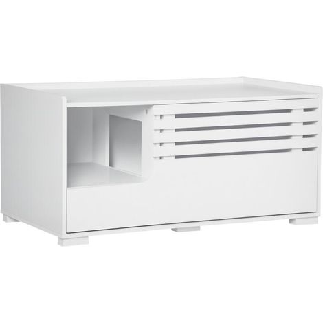 Meuble design pour chat avec 2 étagères 2 en 1 et porte magnétique couleur blanche idéal pour votre intérieur (1/5)