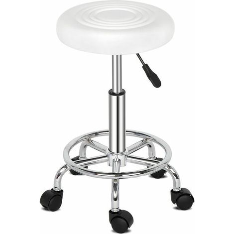 Tabouret de bar Rembourré Confortable, siège pivotant hydraulique Robuste, réglable en Hauteur, Robuste et Durable Blanc