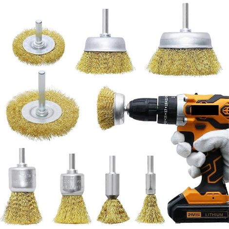 Messing-Drahtbürsten-Set, 8-teilig, gelb