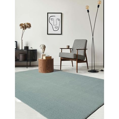 Tapis Moderne Moelleux à Poils Courts, antidérapant, Lavable Jusqu’à 30°C, Super Doux, Aspect Fourrure, pour Salon et Chambre, décoratif, Bleu, 80 x 300 cm (1/5)