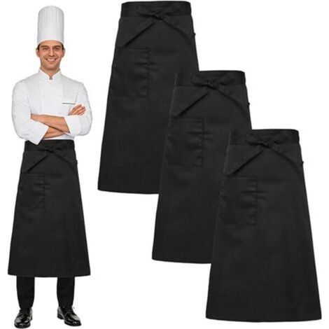 3 Pièces Tablier Noir Serveur, Tablier de Cuisine Femme et Homme Professionnel Restaurant Half, Tabliers Chef Serveuse Bavoir, Catering Apron, 69x66cm, pour Bistro, Café, Barbecue, Pâtisserie (1/5)