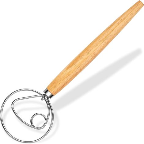 Batteur à pâte danois, en acier inoxydable et en bois, pour le pain, les pizzas, les gâteaux et les pâtisseries.-AquaForge (1/5)
