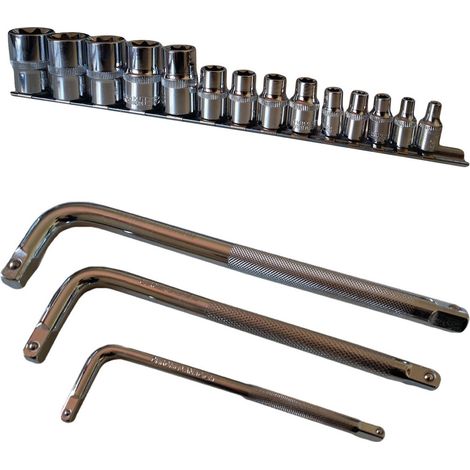 TRADE SHOP - Set Kit 14 Chiavi A Bussola Torx Millerighe 1/2"1/4"3/8" Da 4 A 24 Mm 3 Chiavi L - (1/3)
