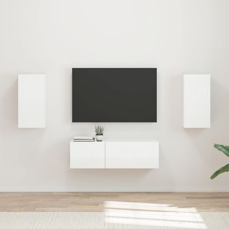 TV-Wandregal-Set 4 pcs Hochglanz Weiß Holzwerkstoff