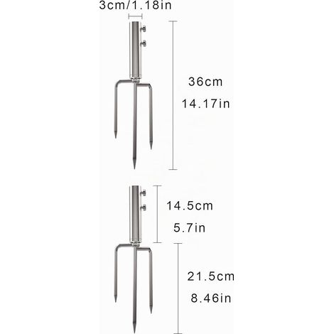 Beach Parasol Stand, 36 cm Fishing Parasol Stand, Removable Umbrella Holder, Umbrella Stand, Beach Umbrella Stand, Outdoor, Beach, Garden, Silver (1/4)