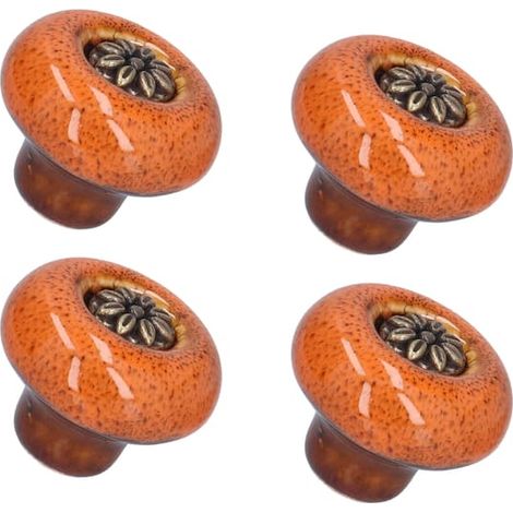 Lot de 4 boutons de meuble ronds vintage en céramique, à un trou, pour chambre, salon, placard ou tiroir, 32 x 34 mm, motif léopard ancien vert et orange (1/5)