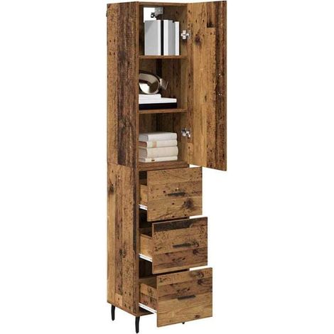 Armoire Penderie en Bois, Style Rétro Vintage, Meuble de Rangement Haut 180 cm avec Étagères, pour Chambre ou Salon, 34.5 x 34 x 180 cm (1/5)