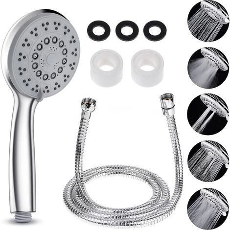 ZOLGINAH Douchette Pommeau de Douche 5 Modes de Douchette à main Douchette amovible Tête de douche +Tuyau de Douche Flexible Tuyau en Acier Inoxydable 1.5 M (1/5)