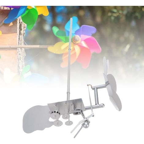 Molino de viento vintage con motivo de tambor – Escultura de metal artesanal para patio, jardín y balcón – Aerogenerador decorativo único con aspecto industrial plateado – Dimensiones: 27 x 21 cm – Ju (1/5)