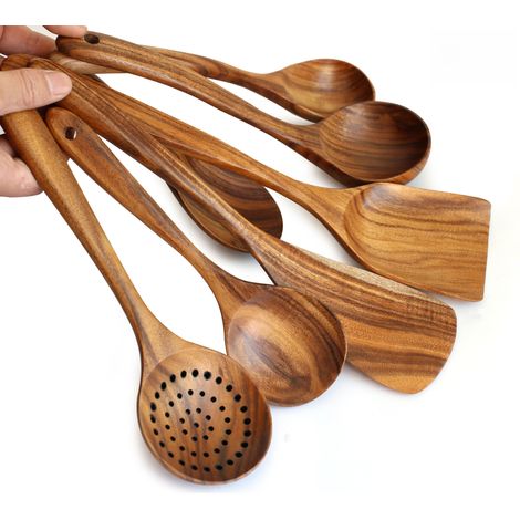 Spatule En Bois De Teck - Cuillère À Soupe Et Ustensile De Cuisine - Design Ergonomique - Lot De 2 Pièces (1/3)