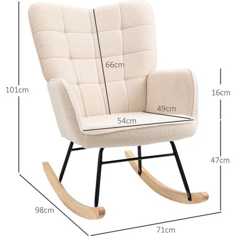 Fauteuil à bascule relax en polaire berbère, chaise berçante confortable pour chambre, beige, dimensions 71x92x101 cm, charge max 120 kg, dossier inclinable, idéal salon ou chambre à coucher. (1/5)