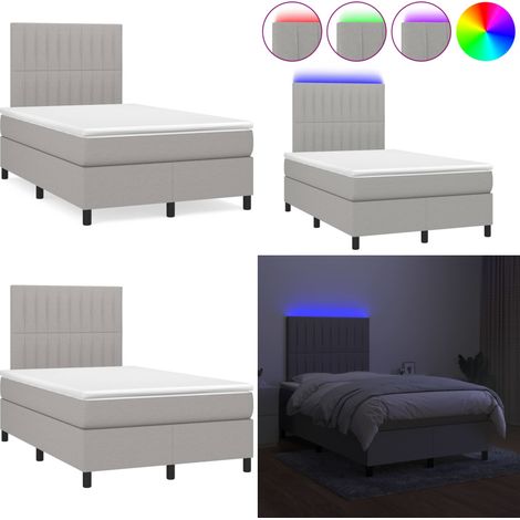 Sommier à lattes de lit matelas LED gris clair 120x190 cm tissu - Sommier Tapissier - Lit Double - Matelas Led - Éclairage Led - Têted Lit Ajustable - Home & Living (1/5)