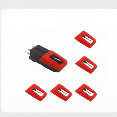 Ruby cartridge, stylus, magnetic head, phonograph, record player, piezoelectric cartridge (1 cartridge), 5 styluses.