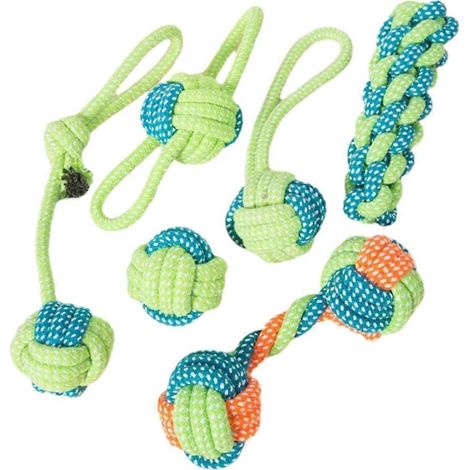 Lot de 7 jouets à mâcher pour chiens et chats, en corde à nœud, pour soulager l'ennui, nettoyer les dents et favoriser l'hygiène bucco-dentaire. Accessoires de dressage pour animaux de compagnie. (1/5)