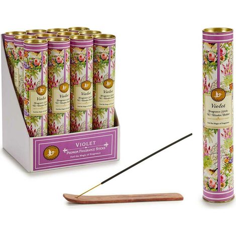 Set di bastoncini d'incenso in scatola di latta - Violette (12x30 pezzi) + supporto (1/2)