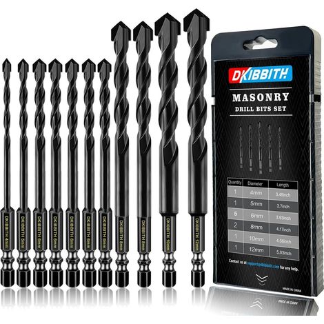 Steinbohrer Set Sechskant 11 forets 4mm 5mm 6mm 8mm 10mm 12mm (1/5)