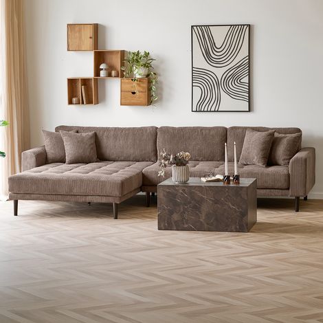 Cora canapé chaiselongue gauche incl. 4 coussins velours brun. (1/5)