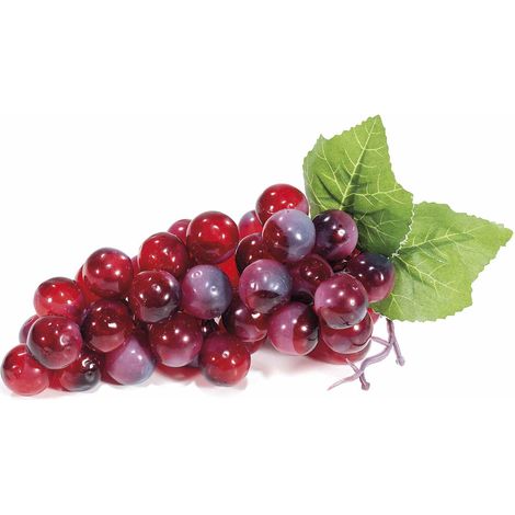 Grappes de raisin rouge décoratif artificiel avec feuilles, idéales pour décors et présentations, lot de 6, H. 18 cm