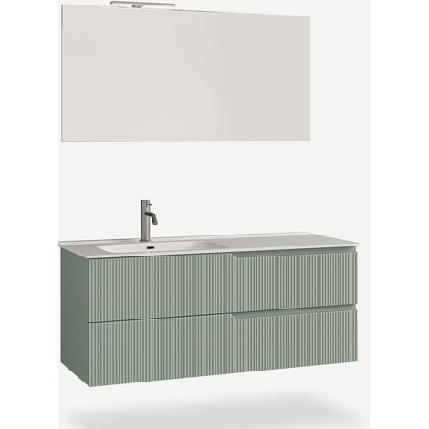 Mobile bagno sospeso con specchio e lavabo Venere SX - Verde